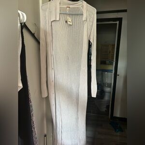 Free people long cream cardigan button up size large